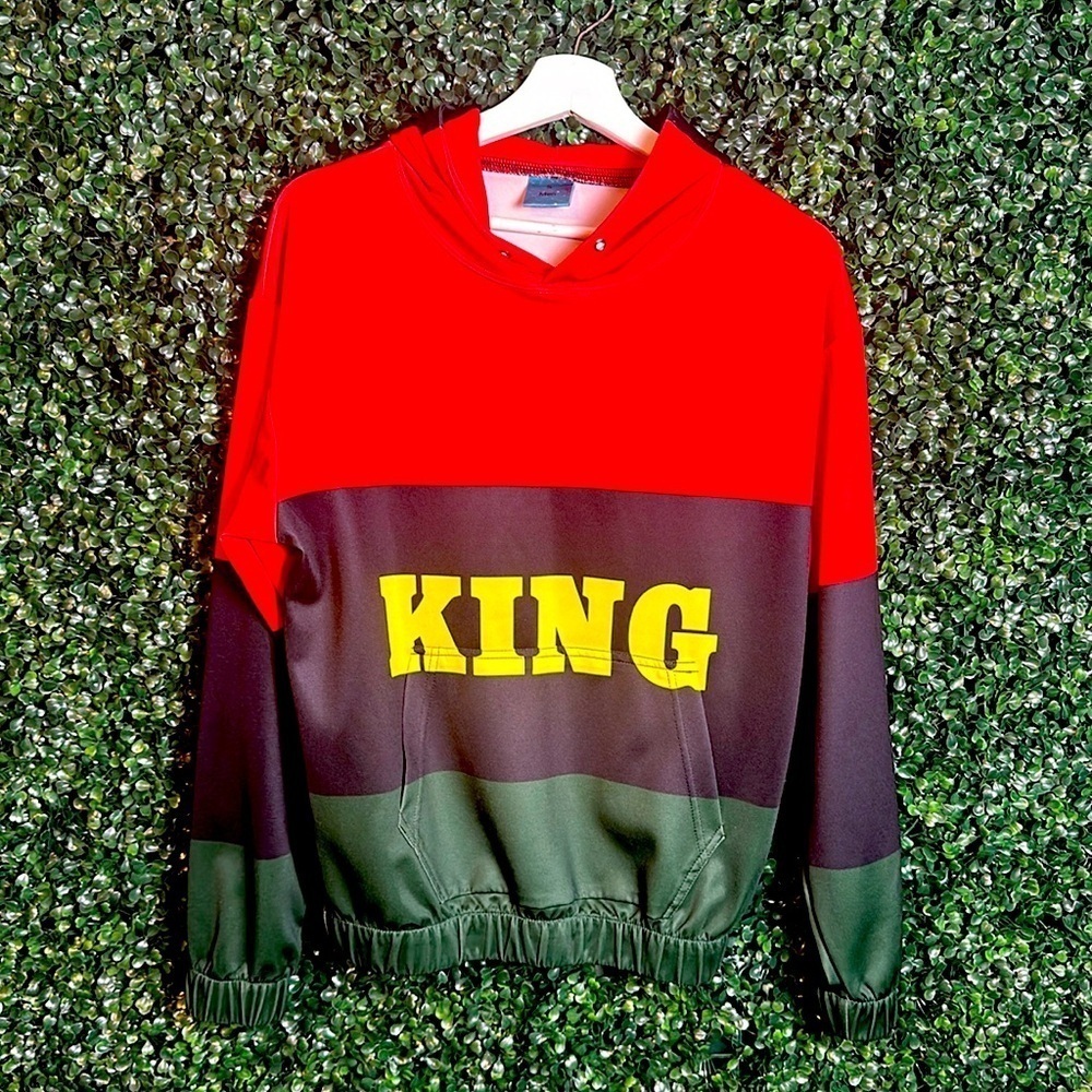 Men’s KING Satin Rasta Black Red Green Long Sleeve Hoodie Small